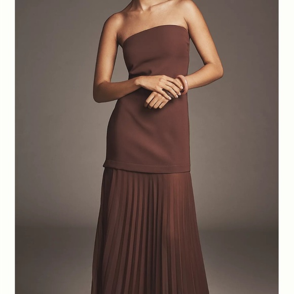 Anthropologie By Anthropologie Strapless Twofer Pleated Midi Dress - Picture 4 of 6